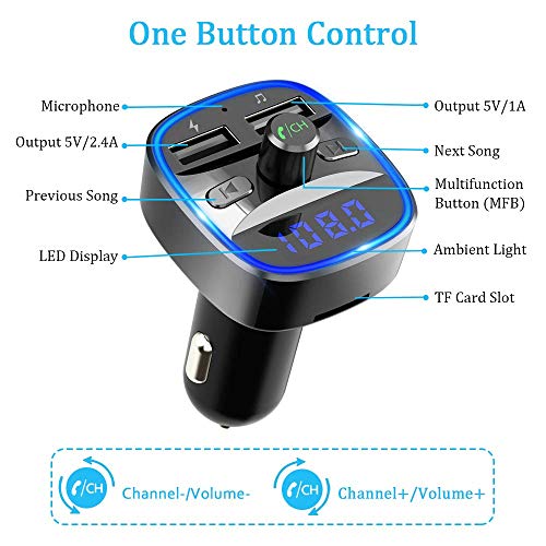 Bovon Bluetooth Fm Transmitter Auto Radio Adapter Bovon Bluetooth FM Transmitter for Car, Bluetooth Car Adapter MP3