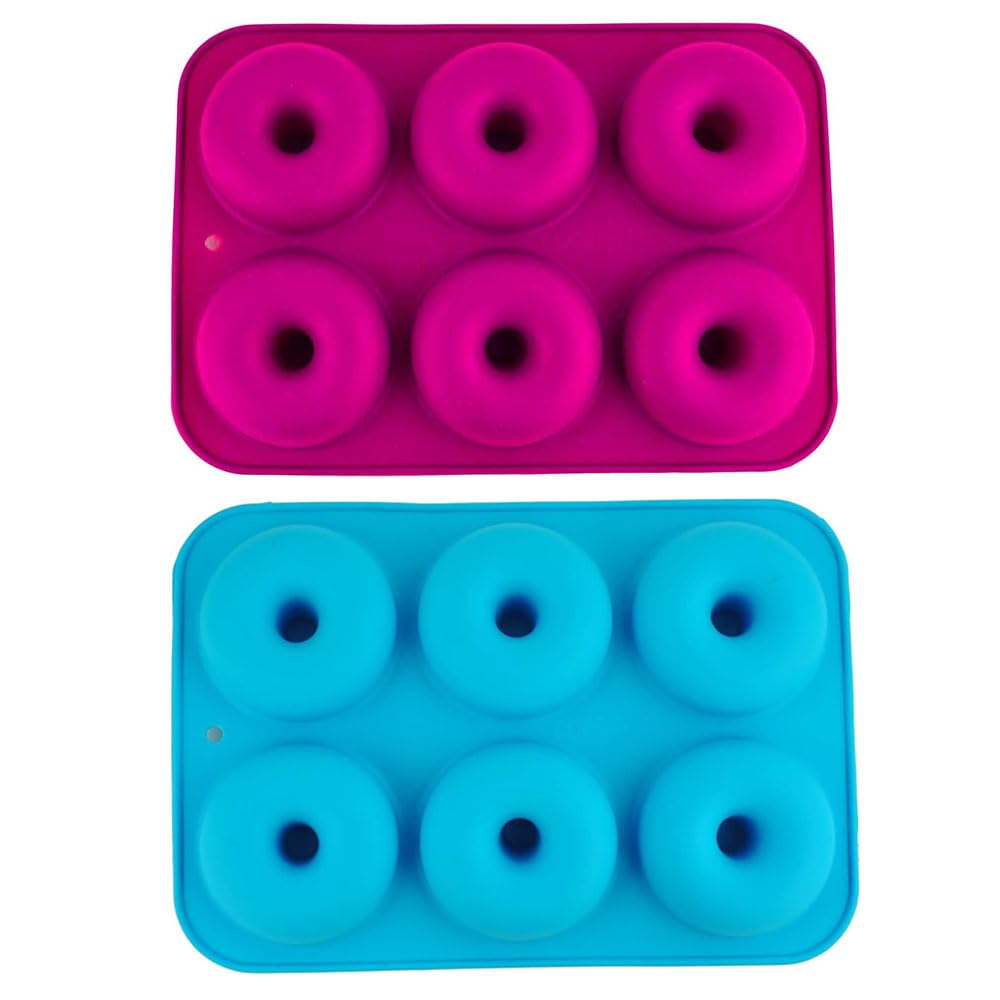 Selecto Bake 2 PCS Silicone Donut Moulds, Silicon Doughnut Mould Large Non-Stick 6 Cavity Molds Doughnut Tray Donut Pan Bagel Baking Tin Muffin Cupcake Biscuit Doughnut Maker Bakeware