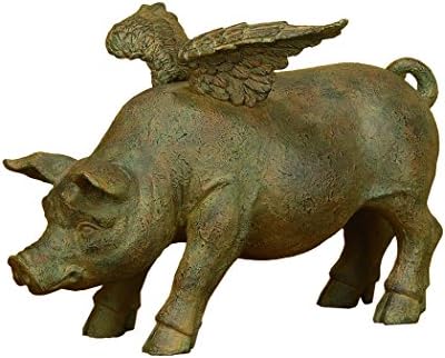 Resin Faux Rust Finish Flying Pig Decor