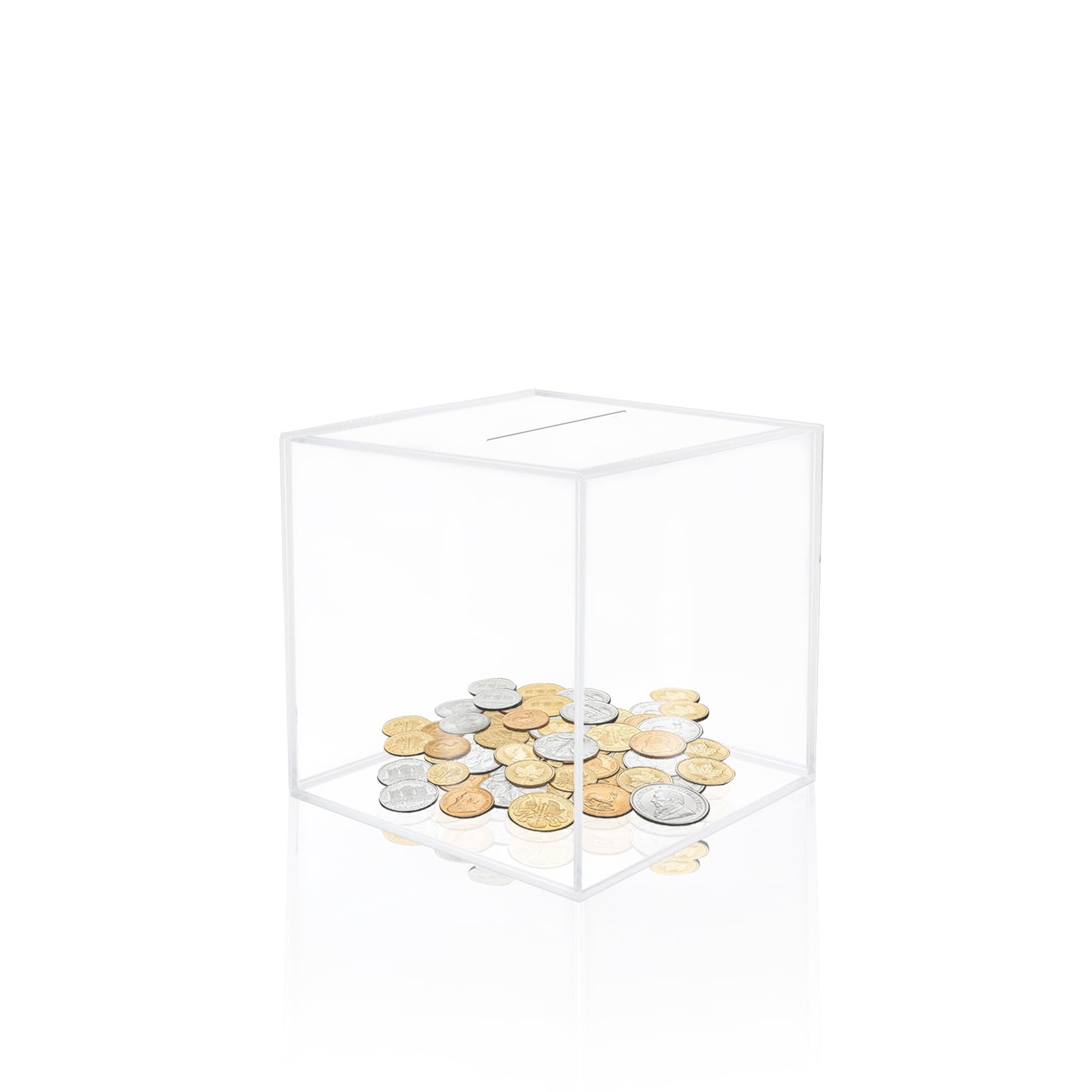 Clear Acrylic Piggy Bank - Square Money Saving Box, 12 x 12 x 12cm