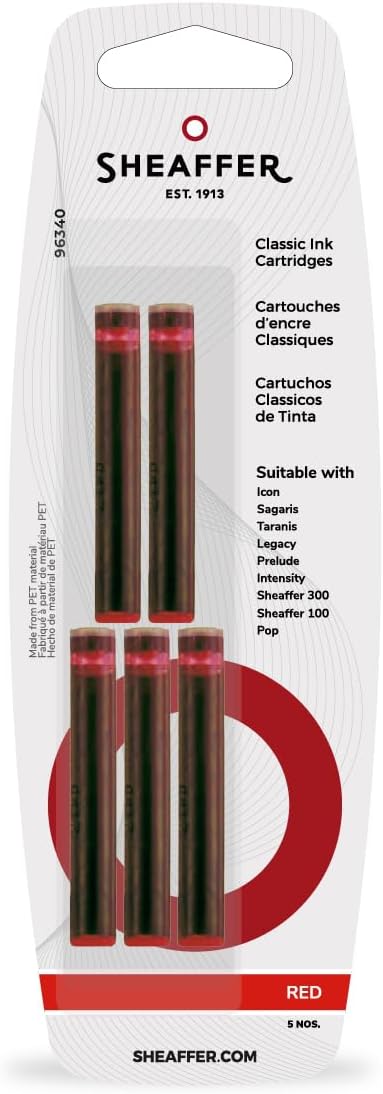 Sheaffer Skrip Classic Fountain Pen Ink Cartridges 5 Pack Red