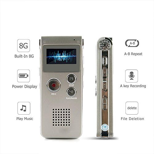 Digital Audio Voice Recorder by ROCSUN, Portable Multifunctional Rechargeable Dictaphone, MP3 Music Player, 8GB Memory Internal, USB port, Dual Microphone, Professional Dynamic Noise Reductio