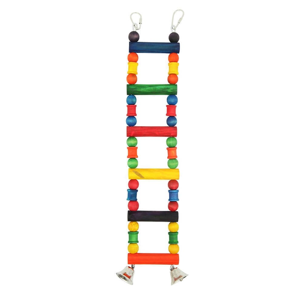 Parrot Essentials Wood Climbing Ladder Parrot Toy with Bells - Natural Wooden Ladder Bird Toy - 44cm