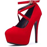 OCHENTA Women's Ankle Strap Platform Party Closed Toe Dress High Heels Pumps