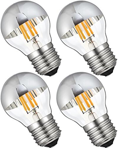 CanYa g45 4W Edison LED Filament G45 Light Bulb with Mirror Half Chrome 2700K Warm White 400LM E26 Medium Base Lamp G45 Antique Shape 40 Watt Equivalent Dimmable 4 Pack for Party Celebration