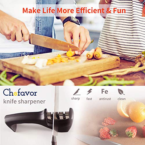 Chefavor Knife Sharpener - Professional 3 Stage Manual Sharpening Helps Repair, Restore and Polish Blades, Safe to Use for Kitchen Knives ...