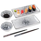 6 piece sushi plate set, 10-inch ceramic rectangle