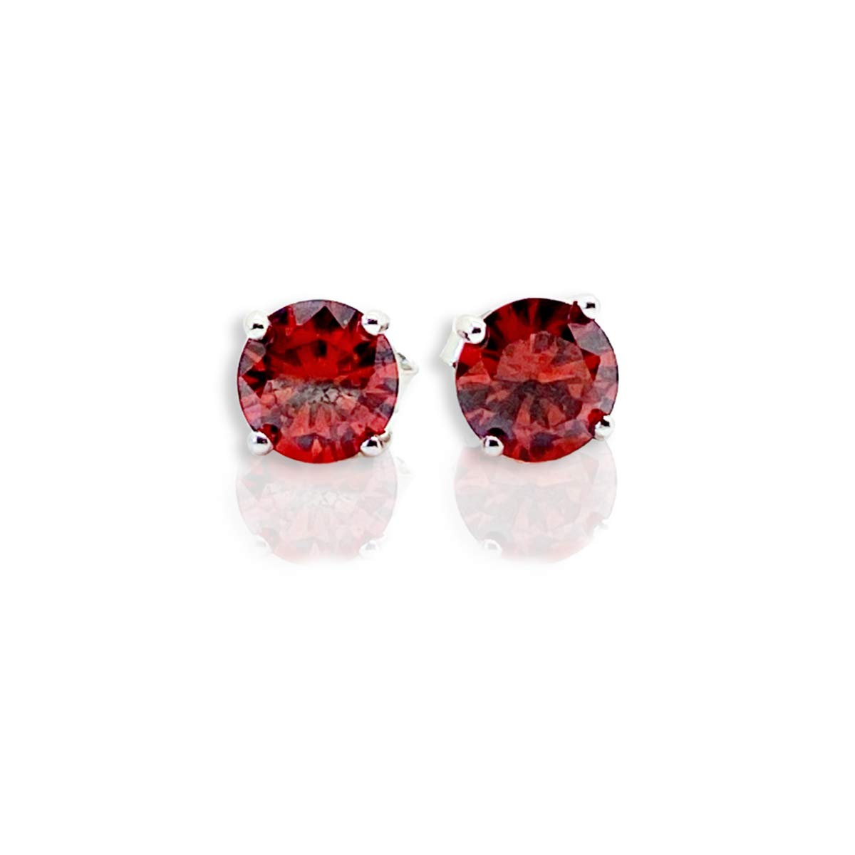 White gold finish Round Cut Red Ruby 3mm and 5mm Stud earrings for women Birthday New Year Valentine's Day Gift for Mum Wife Sister Girlfriend-Come with Gift Box (3)