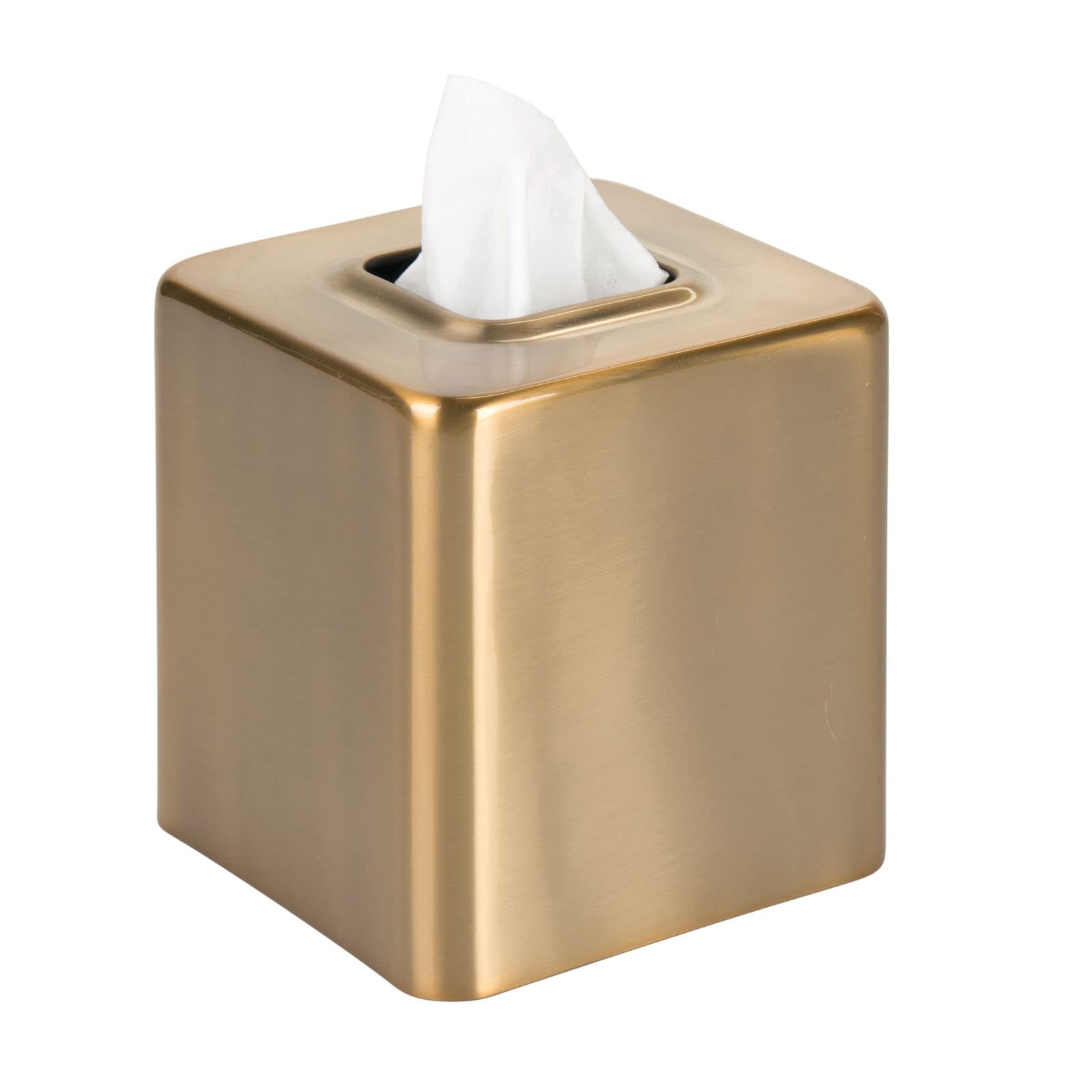 Photo 1 of mDesign Metal Square Tissue Box Cover, Modern Facial Paper Holder - Accessories for Bathroom Vanity Countertop, Bedroom Dresser, Night Stand, Desk, Office and End Table - Unity Collection - Soft Brass