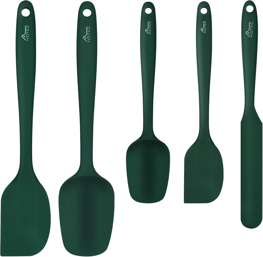 HOTEC 600℉ Heat Resistant Silicone Spatula Set Dark Green 5 Pcs BPA-Free