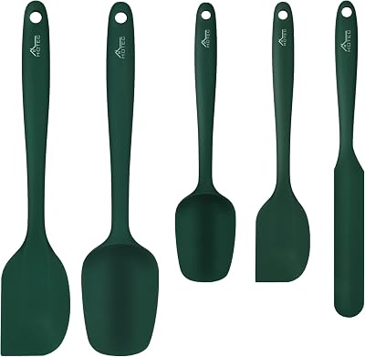 HOTEC 600℉ Heat Resistant Silicone Spatula Set Dark Green 5 Pcs BPA-Free