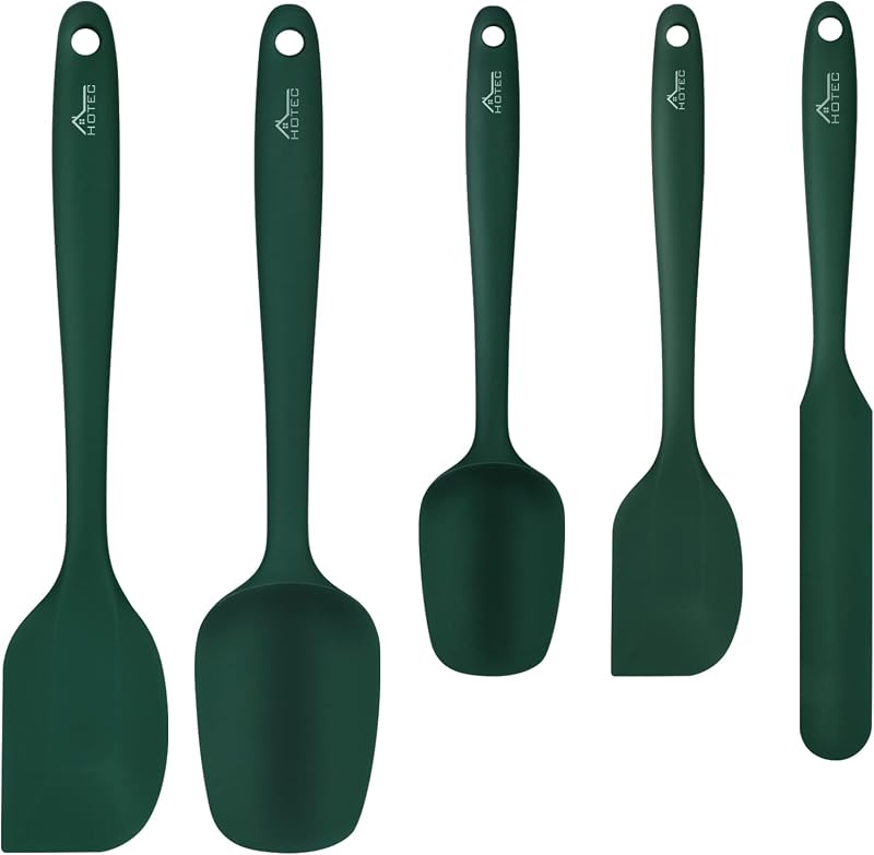 HOTEC 600℉ Heat Resistant Silicone Spatula Set Dark Green 5 Pcs BPA-Free