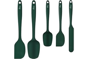 HOTEC Set of 5 Silicone Rubber Spatulas Heat Resistant up to 600°F - BPA Free - Dishwasher Safe for Non-Stick Cookware - Dark