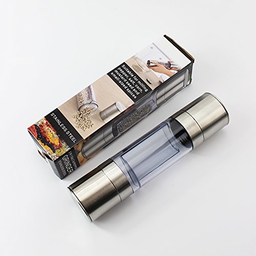2-in-1 Salt and Pepper Grinder Set by Chef Keri- Premium Salt and Pepper Mill - Ceramic Grinding Mechanism Mill, Sleek Stainless Steel Design
