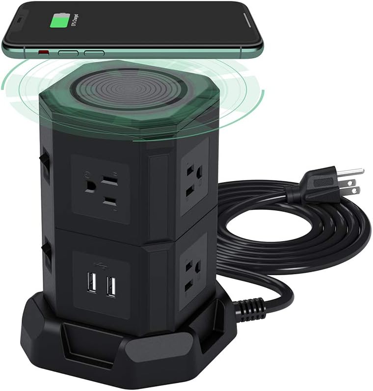 XBA Power Strip Tower, 7 AC Outlets and 2 USB Port Wireless
