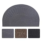 Half Round Door Mat Entrance Rug Floor Mats, Waterproof Floor Mat Shoes Scraper Doormat, 18''x30'' Patio Rug Dirt Debris Mud Trapper Out Door Mat Low Profile Washable Carpet (Gray)