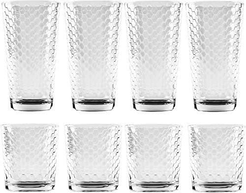Finest Quality Drinking Glassware ~ 4 Double Old Fashioned Glasses 13 oz and 4 Hiball 17 oz (Honeycomb)