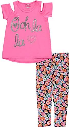 Girls Luv Pink Big Girls' "Rhinestone Heart" 2-Piece Outfit - neon pink, 14-16