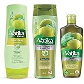 Vatika Naturals Olive Shampoo, Oil & Conditioner Combo, Deep Nourishment, Anti-Frizz & Hydration, Enriched with Virgin Olive Oil & Henna for Smooth, Soft & Radiant Hair, 400ml