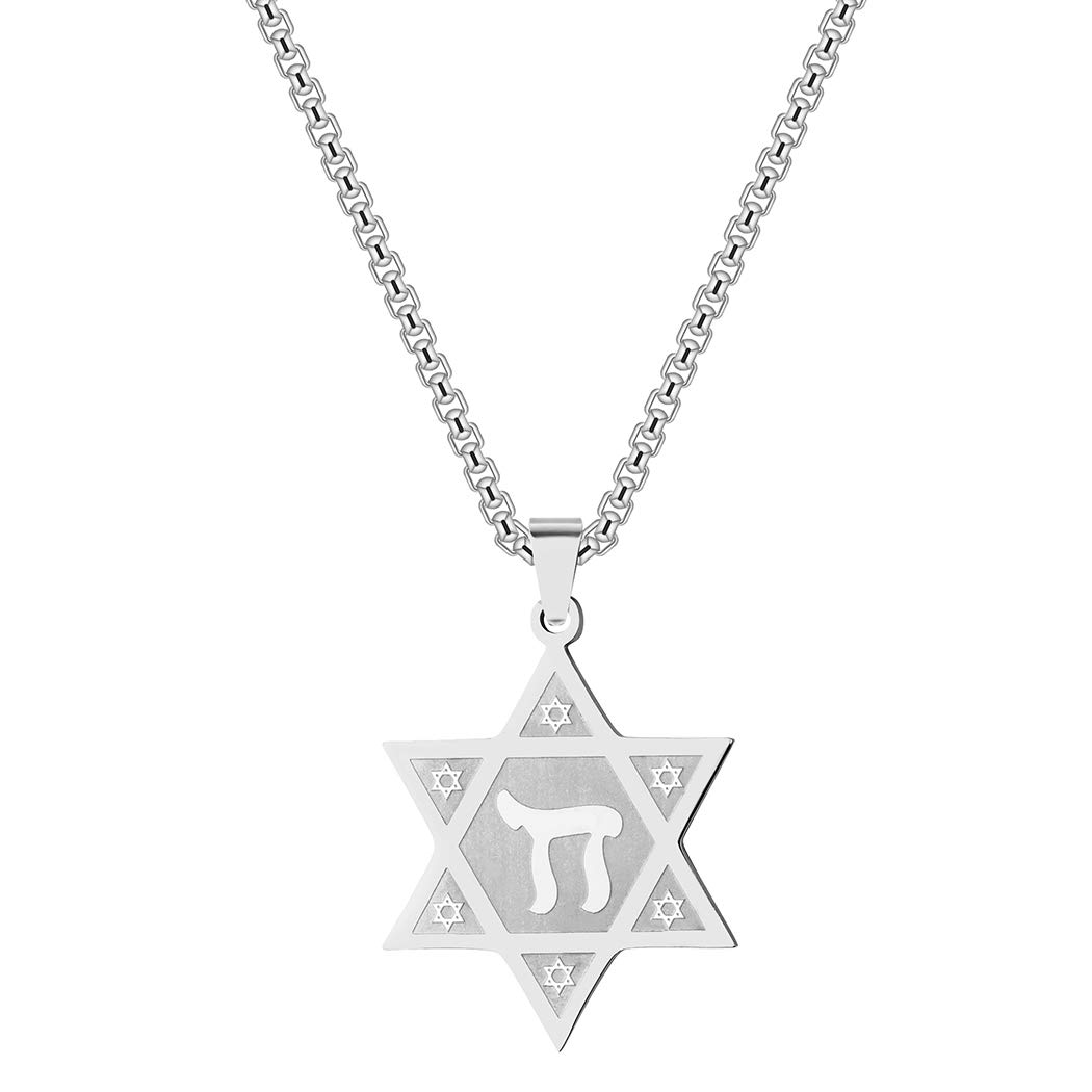 Chereda Star of David Pendant Necklace Men Women Hexagram Chai Jewish Dainty Jewelry Stainless Steel Necklace Chokers Gift