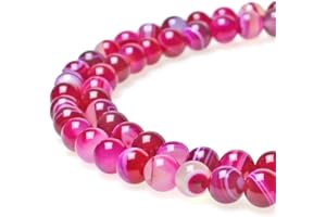 MJDCB Natural Stone Beads Rose Red Stripe Agate Round Loose Beads for Jewelry Making DIY Bracelet Necklace (8mm)