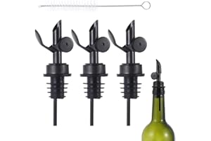 beyonday 3pcs Self Closing Liquor Bottle Pourers - Black, Auto Flip Wine Bottle Stoppers with Rubber Dust Cap & Cleaning Brus
