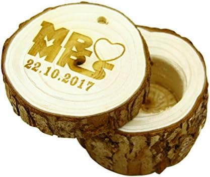 VVFOR Custom MR and MRS Wood Wedding Ring Box Groom Bride Names