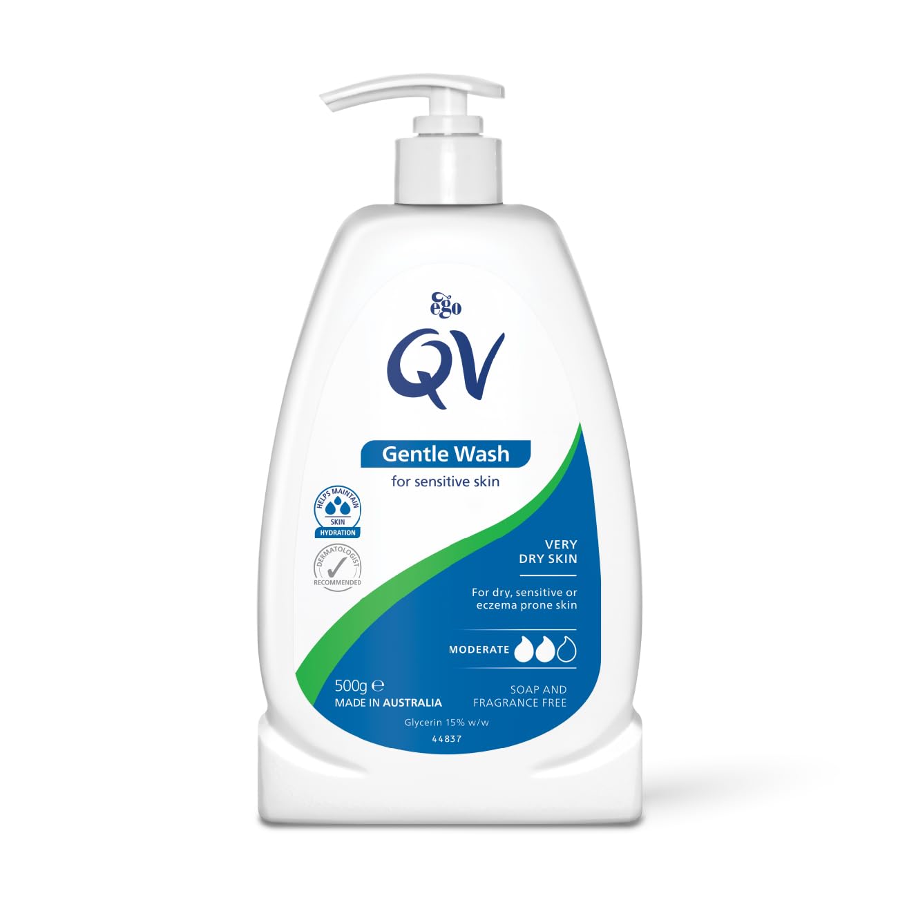 QV Gentle Wash (500g) for Dry, Sensitive Skin, pH Balanced, Unscented, Soap Free, Moisturising Soap alternative that lathers for Dry Skin Eczema, Psoriasis, Dermatitis for whole body