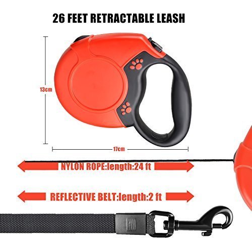 Retractable Dog Leash, FuPany Dog Walking Leash 26ft for Medium Large Dogs Up to 88lbs with Anti-Slip Handle (Red)