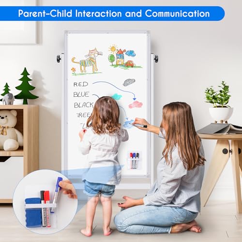 Maxtek Rolling Whiteboards, 48x24 Inches Magnetic Dry Erase White Board on Wheels, Double Side White Board Height Adjustable Standing Easel, Aluminum Frame for Home, School, Office