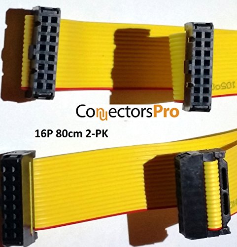 Pc Accessories - Connectors Pro 2-Pack 32" 80cm IDC 16P Yellow 1.27mm Flat Ribbon Cable, 30 Inches, 78 cm Net Length with 2.54mm FC 16 Pins Female to Female