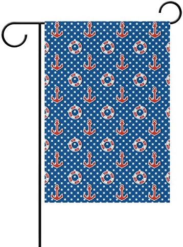 Chen Miranda Anchors Lifebuoys Marine Pattern Double-Sided Polyester Garden Home Flag Banner for Party Home Outdoor Decor 12x18 inch