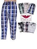 American Active Men's 3 Pack Cotton Lounge Sleep Pajama Drawstring Pants (Small / 28-30, 3 Pack - Assorted Brilliant Plaids)