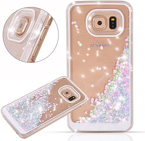 Galaxy S7 Edge Case, Myckuu™Liquid, Cool Quicksand Moving Stars Bling Glitter Floating Dynamic Flowing Case Liquid Cover for Galaxy S7 Edge (PK+BL heart)