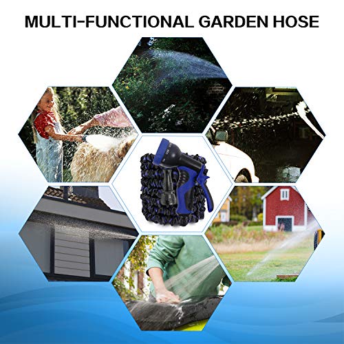 KAREEME Garden Hose 50FT Expanding Water Hose with 9 Function Spray Gun, Flexible Garden Hose Pipe with 3 Three Layer Latex core, 3times Expandable, Anti-Leakage, Lightweight, Easy Storage