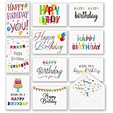 100 Happy Birthday Cards, Large Assorted Greeting Notes with Envelopes and Stickers, 10 Unique Designs, 5x7 Inch, Thick Card Stock Bulk Box Set, Blank Inside