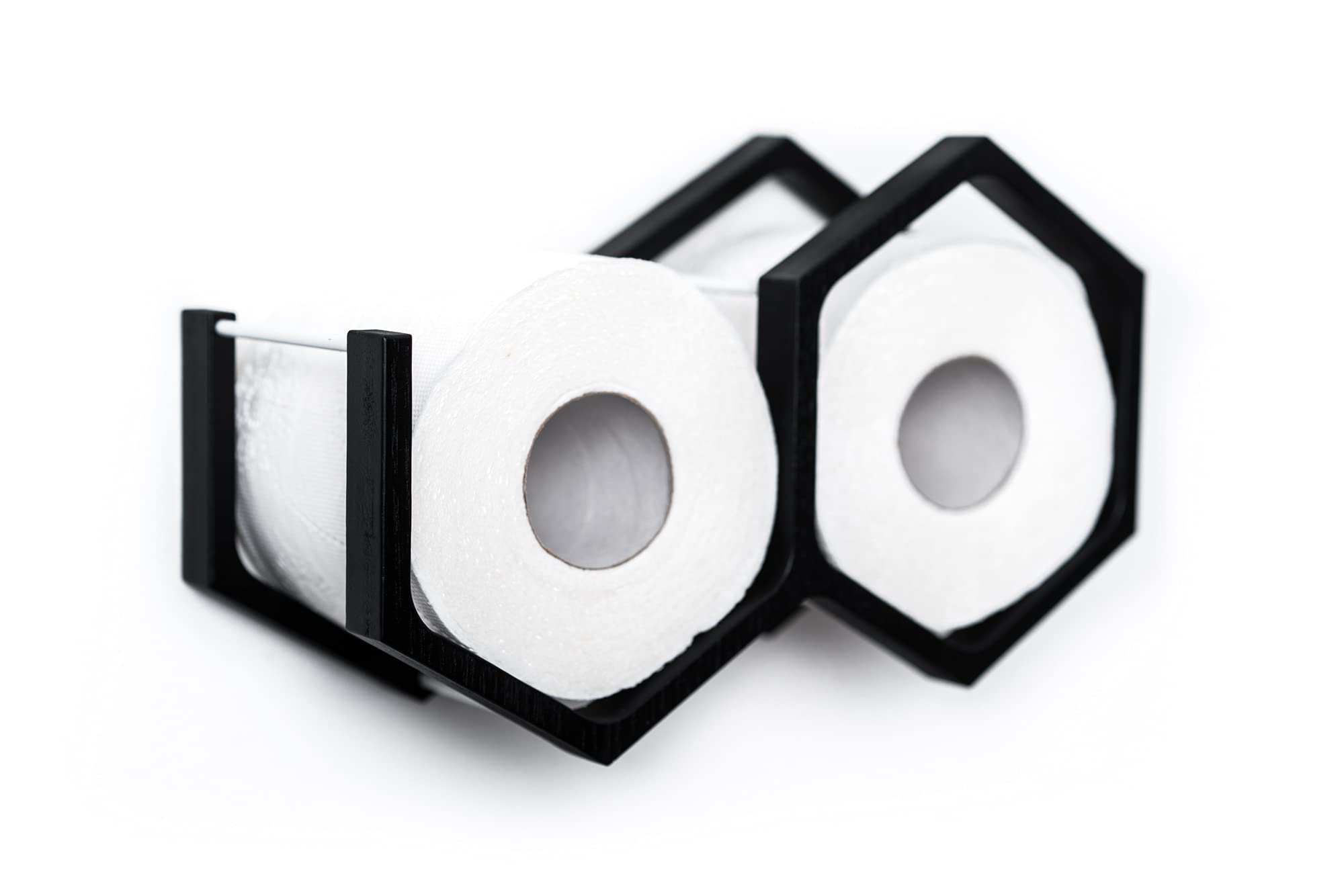 Wood toilet paper holder toilet paper shelf wood holder for toilet paper little honeycomb (Black)