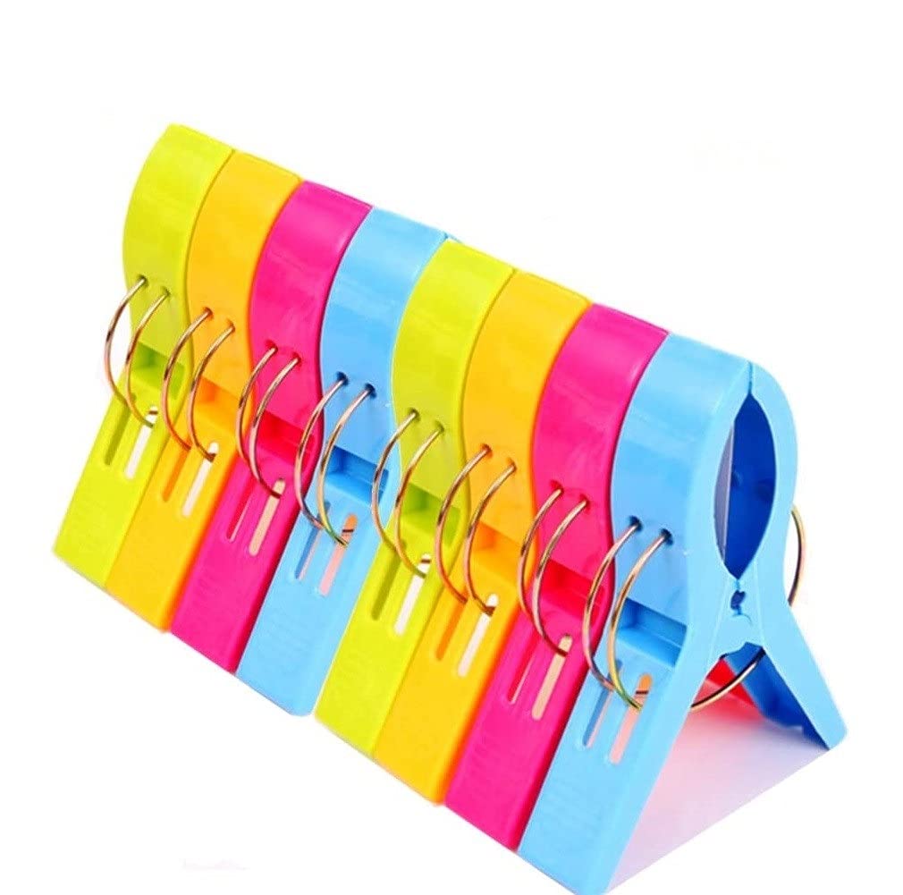 LATRAT 12 Pieces Clip Towel Clips Beach Towel Clips Plastic 4 Colors Clips Large Clothes Drying Clips for Laundry Beach Towel Bath Carpet etc