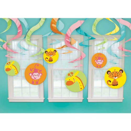 Fisher Price Hanging Swirl Decorations Baby Shower Monkey Jungle Party Supplies