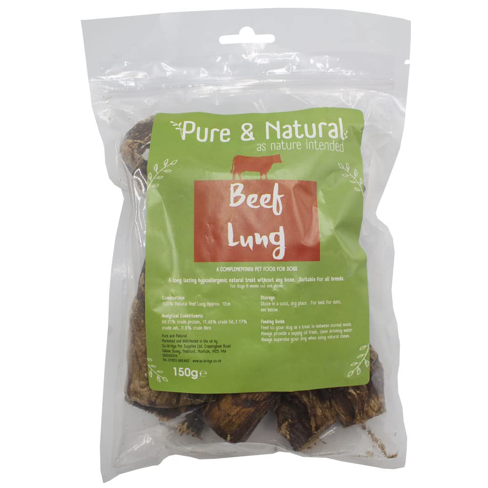 Pure & Natural Beef Lung 12cm – Soft, Chewy, All-Natural Dog Chews Long Lasting, for Puppies to Seniors 150g Bag