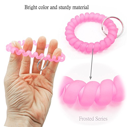 QY 10PCS Colorful Bright Colors Plastic Spiral Coil Wrist Band Key Ring Chain Frosted Series