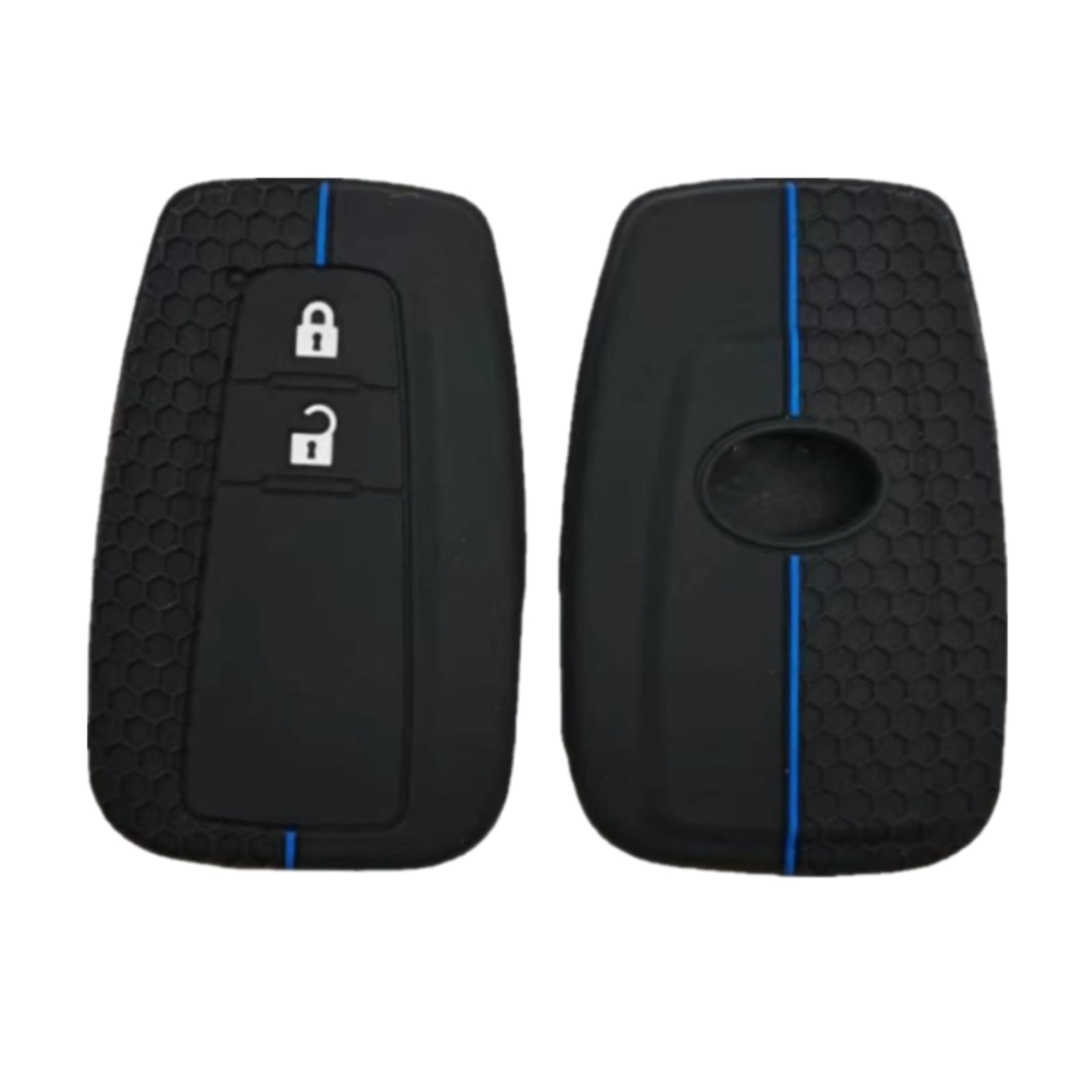 Happyit Honeycomb Pattern Silicone Car Key Cover Cases for Toyota CHR C-HR Camry Prius Prado Remote Shell Holder Accessories (2 Buttons Blue Line)