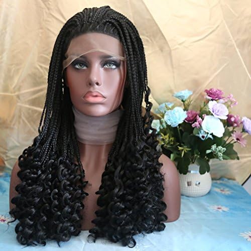 Lanting Hair Twist Braids Hair Wigs Curly Braided Synthetic Lace Front Wig with Baby Hair Heat Resistant Fiber Glueless Half Hand Tied for Women 28Inch
