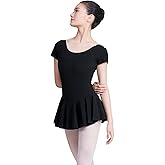 Phoeswan Camisole Ballet Leotards for Women, Adult Short Sleeve Skirted Dance Leotards with Chest Pad