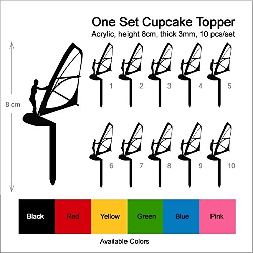 TA0016 Windsurfing Silhouette Party Wedding Birthday Acrylic Cupcake Toppers Decor 10 pcs - Thumbnail 2