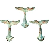 Wowser Rustic White Cast Iron Whale Tail Wall Hooks, 4 1/2 Inches, Set of 3