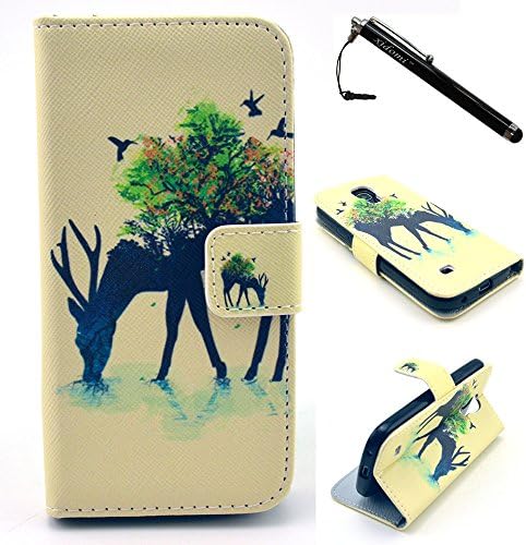 S4 mini Case, Galaxy S4 mini Case, Deer Leather Flip Wallet Protective Soft Skin Case Magnetic Clasp Dust plug Stylus for Samsung Galaxy S4 mini i9190 (Built-in Credit Card/ID Card Slot)
