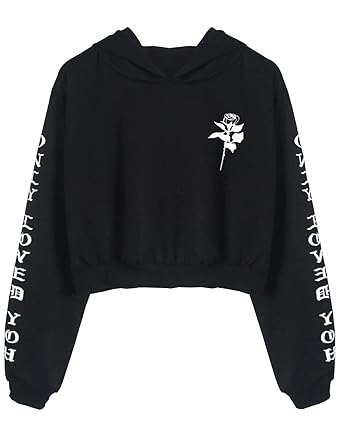 Bauchfreier Pulli Mädchen, Damen Hoodie Pullover Brief Drucken Langarm Kapuzen Sweatshirt Kapuzenpullover Kurz Crop Tops Kapu