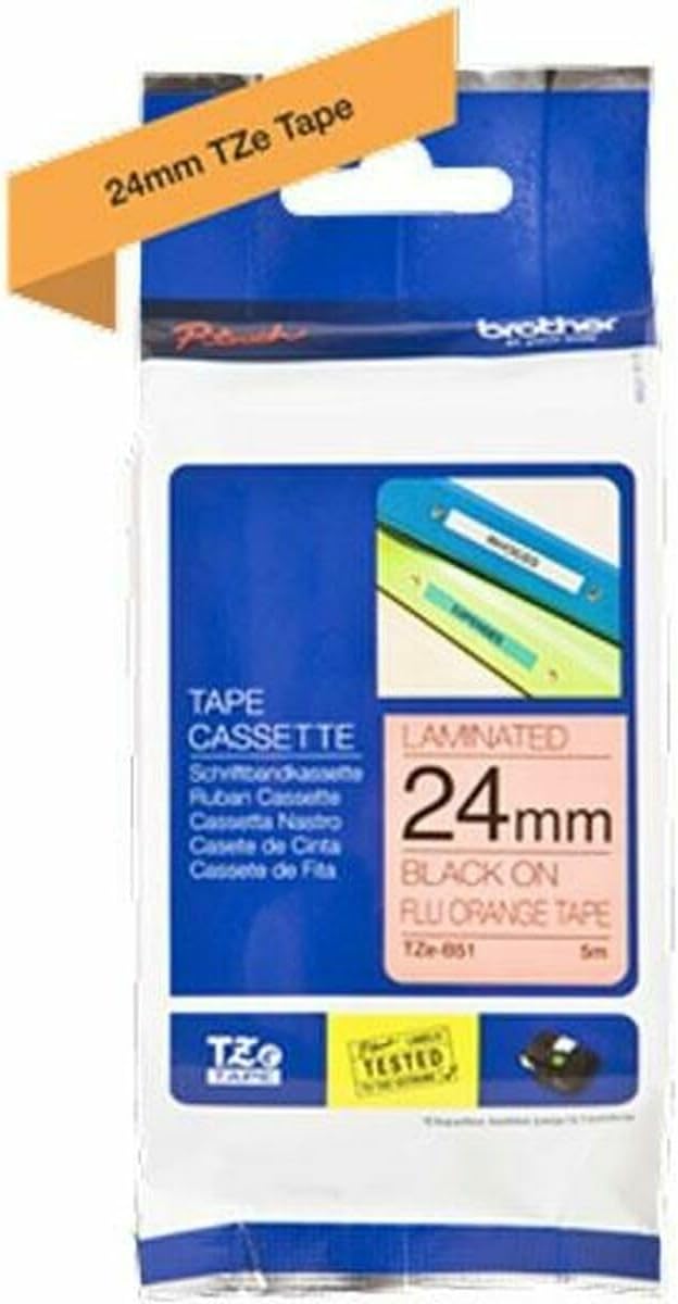 Brother TZe-B51 Labelling Tape Cassette Black on Fluorescent Orange 24 mm x 5 m