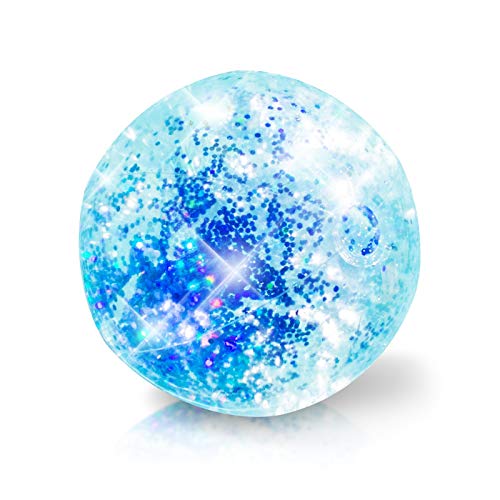PoolCandy Blue Holographic Glitter Beach Ball - Inflatable Jumbo Ball - 13.75" XL Pool Ball With Reflective Holographic Glitter - Summer Pool/Beach Toy - Party and Event Decoration- Sparkles in Sun